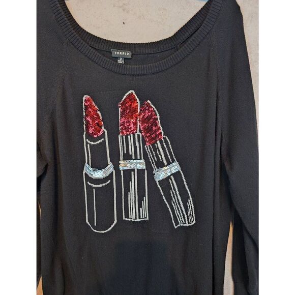 Torrid off the shoulder sequined lipstick sweater 3 - Picture 2 of 4